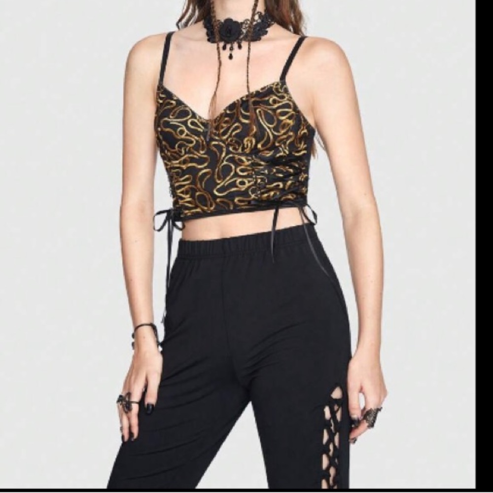 NEW GOTH NILE QUEEN GOTH & BLACK EMBROIDERED LACE UP TOP - Picture 6 of 6